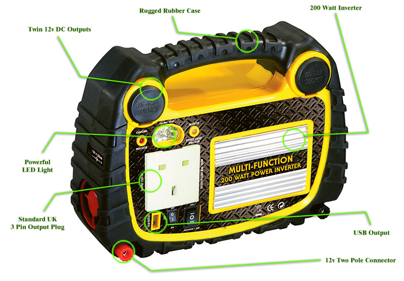 NEW 4 IN 1 POWER 200W INVERTER 200 WATT CAMPING 12V 230V POWER STATION